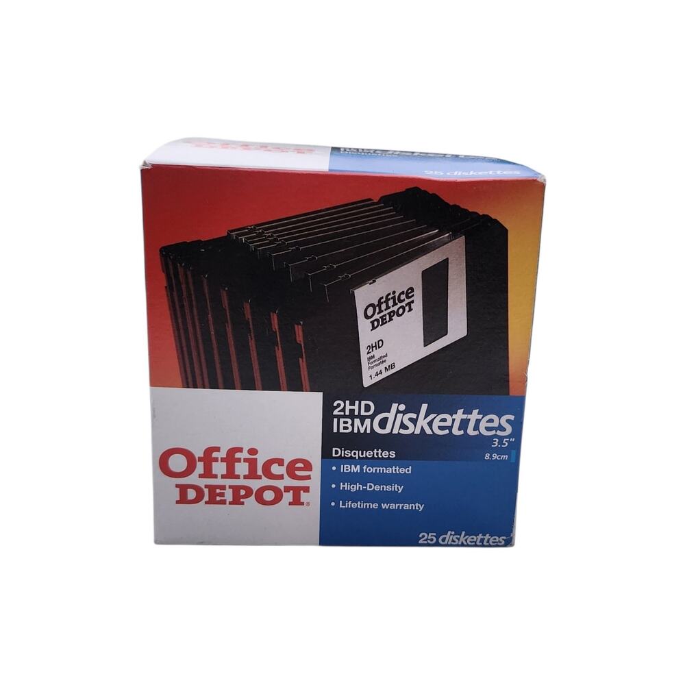 Office Depot 3.5" 2HD IBM Diskettes 25 Pack 1.44MB High Density Floppy Disks